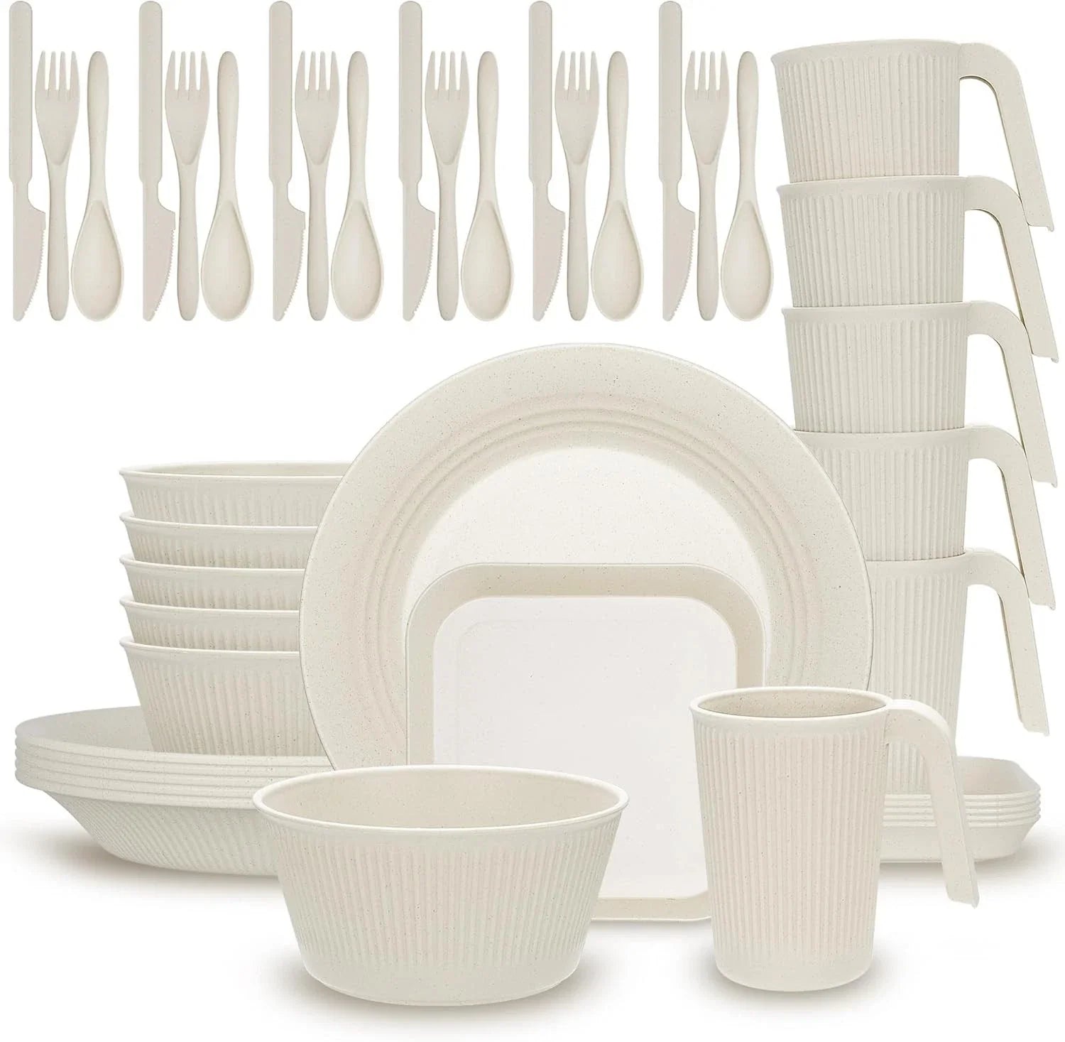 42-Piece Dinnerware Sets - Plates and Bowls Sets, Unbreakable Wheat Straw Dinner