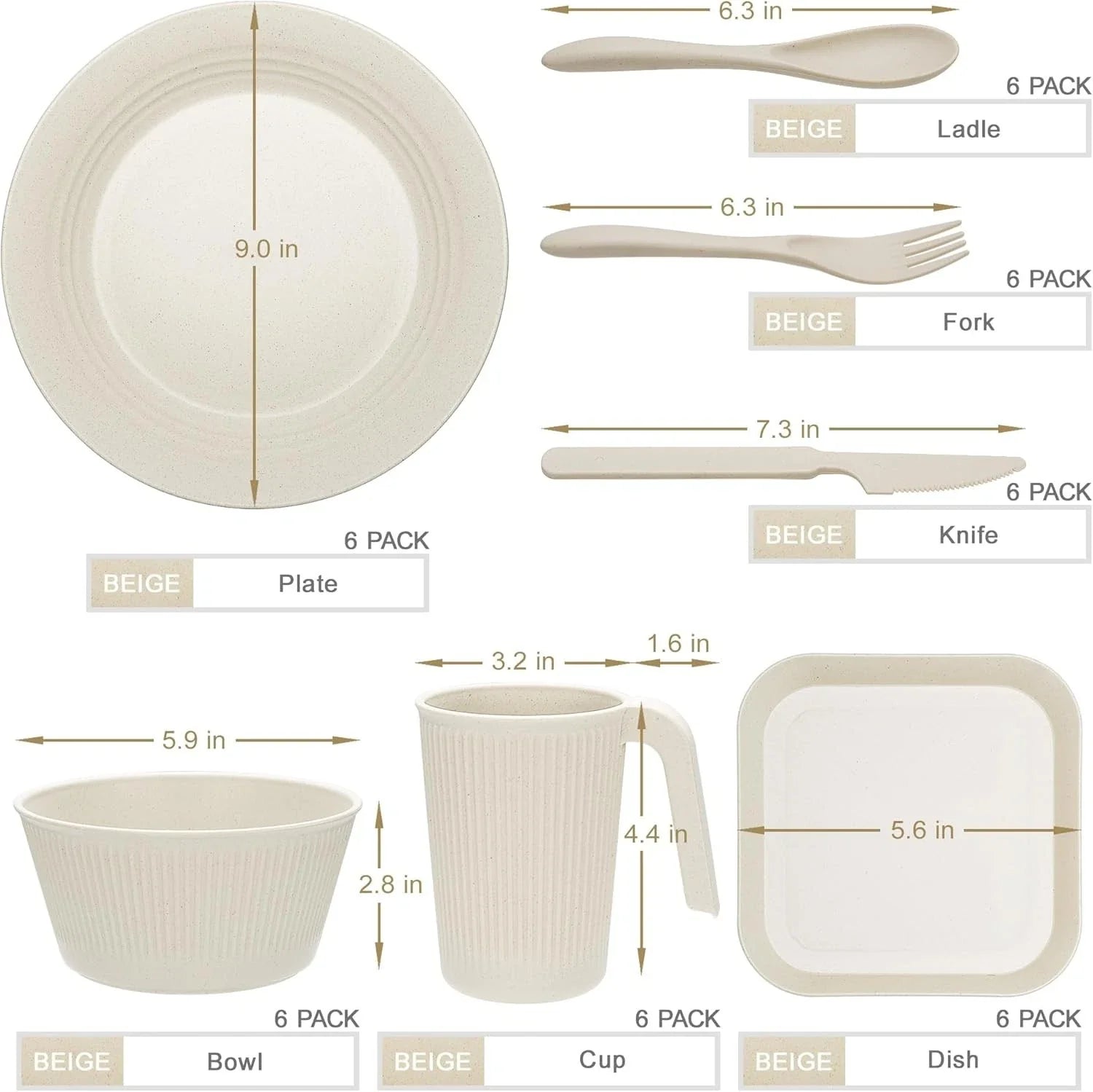 42-Piece Dinnerware Sets - Plates and Bowls Sets, Unbreakable Wheat Straw Dinner