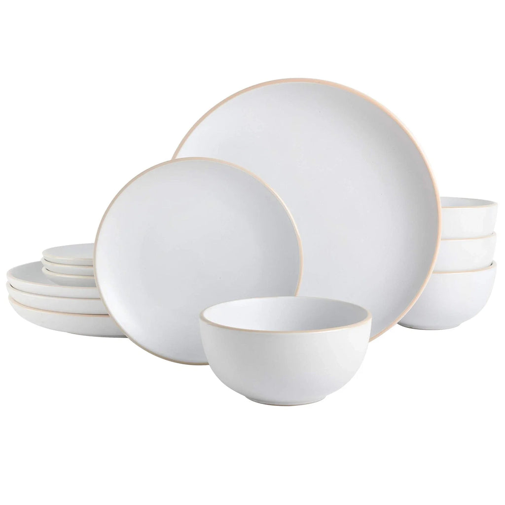 Home Rockaway 12 Piece Stoneware Dinnerware Set Service for 4 White